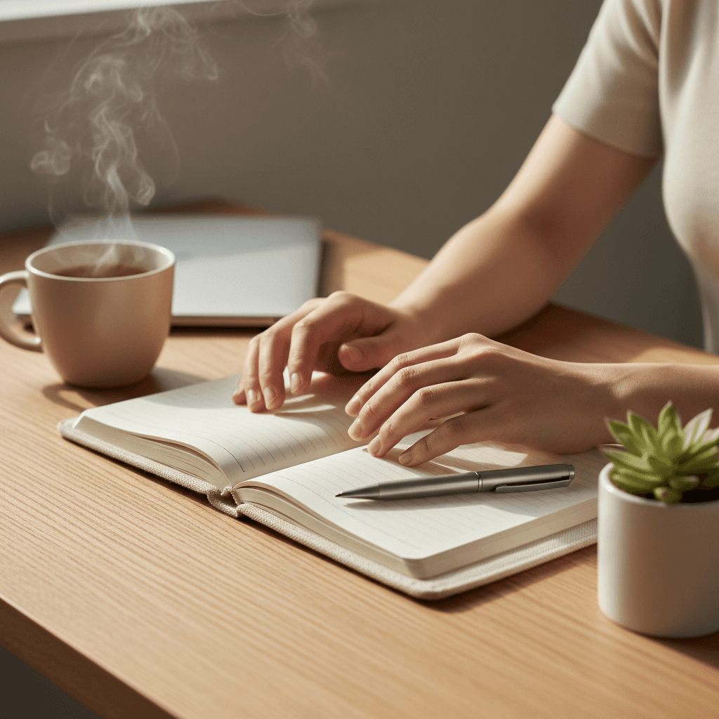 A student and tutor working together at a quiet desk in a cozy study space